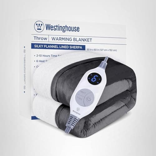 Westinghouse Heated Throw Blanket, Soft Flannel to Sherpa Electric Throw with 6 Heating Levels, 2-10 Hours Time Settings, Fast Heating, Machine Washable 50x60 Inch, Charcoal 10