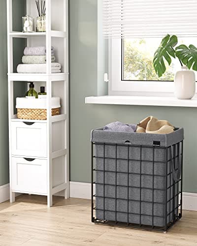 SONGMICS Laundry Hamper, 23.8 Gal. (90L) Laundry Basket, Collapsible Clothes Hamper, Removable and Washable Liner, Metal Wire Frame, for Bedroom Bathroom, Black and Gray ULCB190G01 8