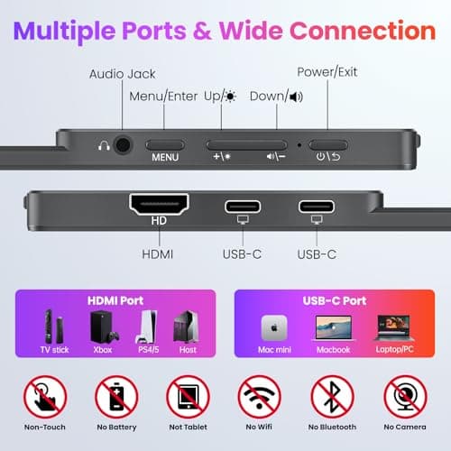 Upperizon Portable Monitor 15.6 inch FHD 87% sRGB 60Hz IPS HDR HDMI USB-C Travel Monitor for Laptop MacBook PC Surface PS5 Xbox, External Display with Kickstand & Speakers, VESA Compatible 5