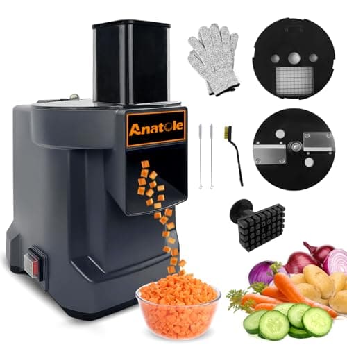 Anatole Electric Vegetable Dicer Slicer Commercial Food Processor Multifunctional Veggie Chopper Professional Heavy Duty Fruits Cutter with 2 Stainless Steel Blades for Carrot Potato Onion 100W 110V
