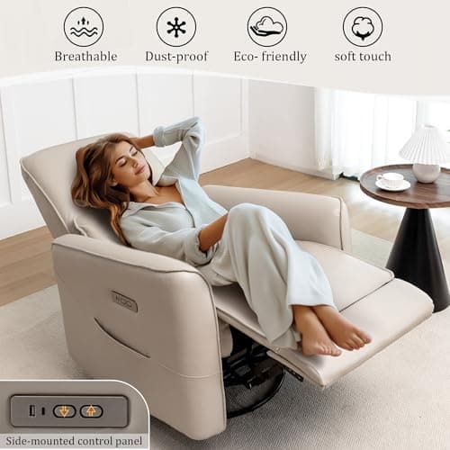 Korser Nursery Glider Recliner Chair, Power Rocker Swivel Recliner with USB and Type-C Ports, Electric Reclining for Adults with Streamlined Side Pocket, and Lower Back Support for Living Room 6