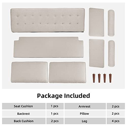 koorlian 68 inch Sofa Couch, Mid Century Modern Sofa, Button Tufted Seat Cushion, Track Armrest, Fabric 2 Seater Loveseat, Comfy Couch for Living Room, Dorm, Office, Apartment, Ashbeige 7
