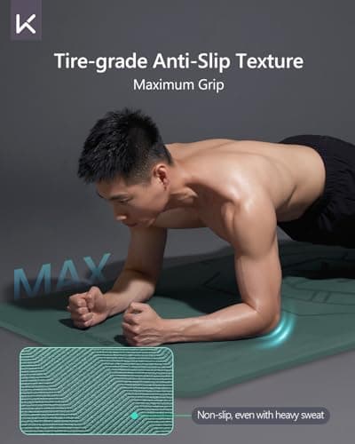 KEEP Professional Yoga Mat Non Slip for Men, 79"x39"x7mm Extra Wide and Long Exercise Mat, Anti-Tear High Density Thick Yoga Mat for Pilates, Fitness, Home and Workout, Green 6