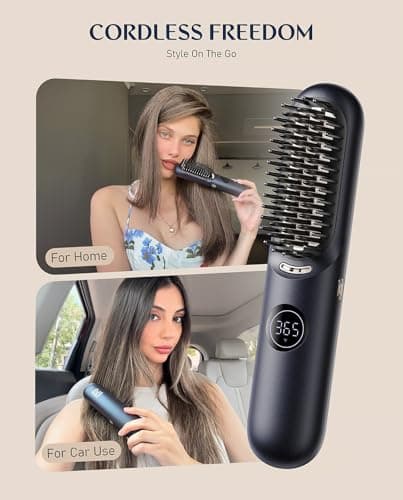 Fanttik Solo I10 APEX Portable Hair Straightener Brush, Cordless Straightening Comb with 113% Larger Heating Area, LED Display & Ceramic Coating, Ionic Technology & Safe Mode - Midnight 5