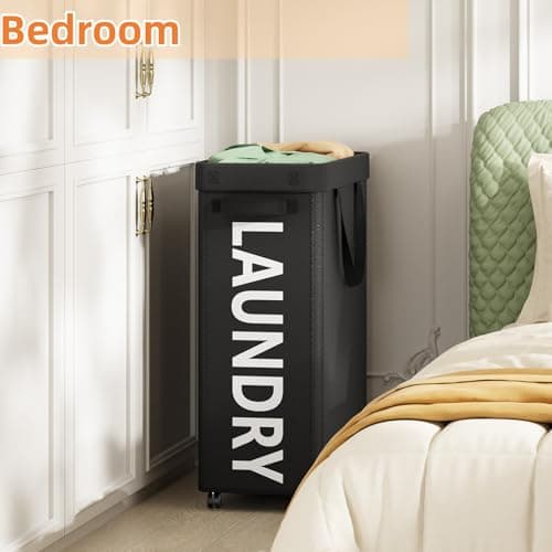 Optish Laundry Basket with Wheels, 90L Rolling Laundry Hamper with Wheels, Large Clothes Hamper on Wheel with Removable Mesh Bag for Bedroom, Dorm Room Essentials, Black 7