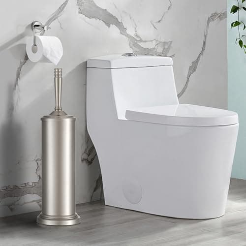 Stain Nickel Toilet Brush and Holder Set, Stainless Steel Toilet Brush for Bathroom,Heavy Duty Silver Toilet Bowl Brush,Deep Cleaning Modern Toilet Cleaner Brush -Space Saving, Covered Brush 7