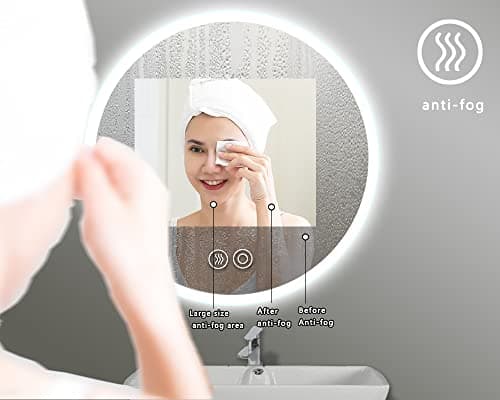 Panana LED Bathroom Mirror 24Inch with Lights, Adjustable 3000K/4500K/6000K Lights, Smart LED Vanity Mirror, Wall Mounted Anti-Fog Dimmable Front Lighted Makeup Mirror (Round 24 x24) 5