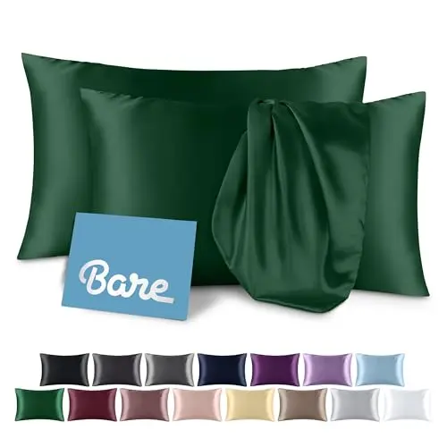 Bare Home Satin Pillowcases for Hair and Skin - 2 Pack Standard (20x26) - Luxury Pillowcases - Envelope Enclosure - Soft and Smooth Satin - Breathable - Similar to Silk (Forest Green, 2 Pack)