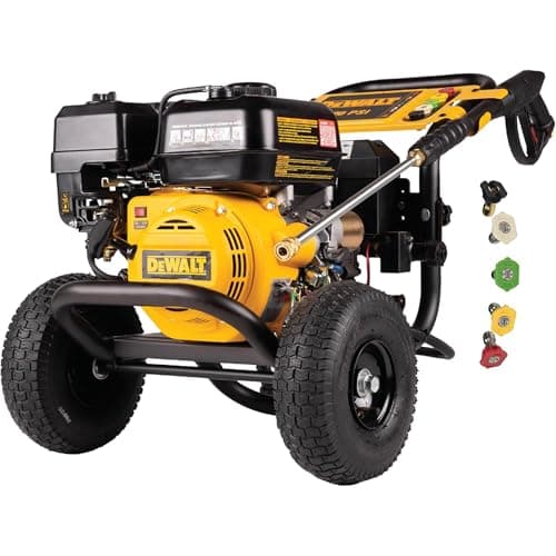 DeWalt DXPW3425E-S 3400 PSI Gas Pressure Washer, 2.5 GPM Axial Cam Pump, 208cc Recoil with Electric Start Engine, Spray Gun and Wand, 5 QC Nozzles, 5/16-in. x 25-ft. Hose, 49-State