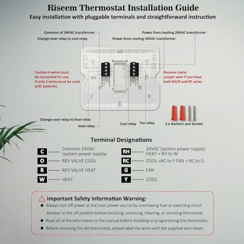 Non-Programmable Thermostat for Home Single-Stage Systems, 1 Heat/1 Cool, Easy DIY Install, Blue Backlight 6