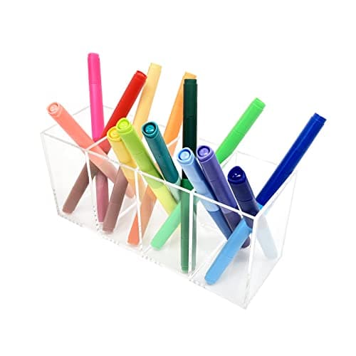 HSYMQ Acrylic Pen Holder 4 Compartments Clear Pencil Holder Organizer Makeup Brush Holder 8
