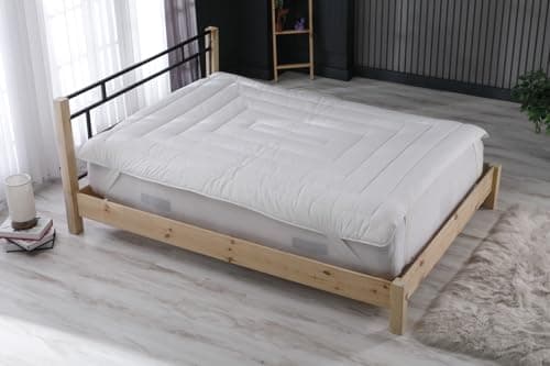 SLIMLINE Natural Wool Mattress Pad, Merino Wool Filling, Quilted Natural Cotton Cover, 1" Thickness, Hypoallergenic, All Seasons, White (King)