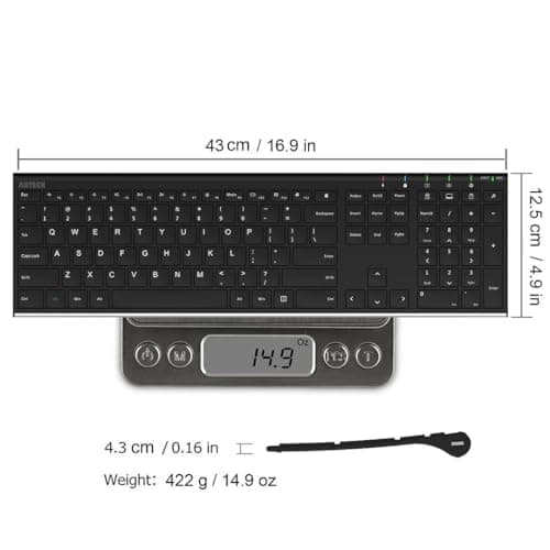 Arteck 2.4G Wireless Keyboard Stainless Steel Ultra Slim Full Size Keyboard with Numeric Keypad for Computer/Desktop/PC/Laptop/Surface/Smart TV and Windows 10/8/ 7 Built in Rechargeable Battery 6