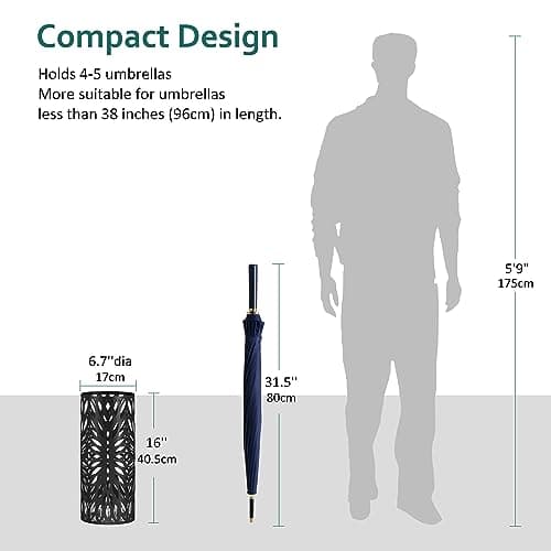 LAND·VOI Umbrella Holder, Umbrella Stand for Entryway, Metal Umbrella Organizer with a Detachable Drip Tray, Round Umbrella Rack Freestanding, 6.7 x 6.7 x 16 Inches, Black DUH11B 7