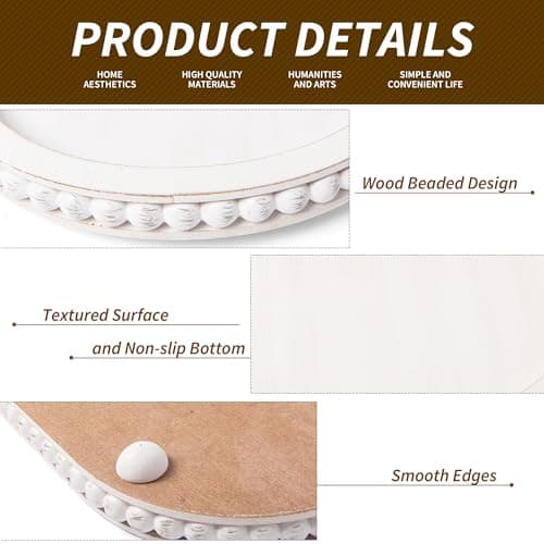 HPC Decor 15in Oval Wooden Tray - White Beaded Serving Tray, Rustic Farmhouse Vintage Centerpiece, Kitchen & Living Room Decor 6