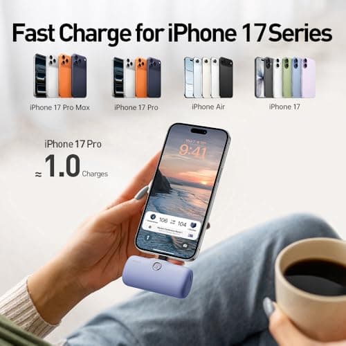 iWALK Small Portable Charger, 4,800mAh 18W PD Fast Charging Power Bank with Built-in USB-C Connector, External Mini Battery Pack for Samsung Galaxy S25/S24/S23, Android, iPhone 15/16/Pro/Max, Purple 5
