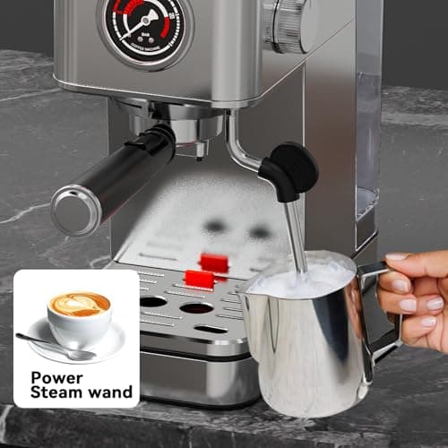 TINTALK EM623 Espresso Machine 20 Bar with Steam Milk Frother, Stainless Steel Coffee Machine with Removable Water Tank for Cappuccino,Latte, Compact Stainless Steel Coffee maker for home,Great Gift 6