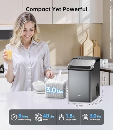 Ice Maker Nugget Countertop 40LBS Pebble Ice Machine,Quick Ice Making,Soft Crunchy Sonic Portable Small Frozen Ice Makers, Quiet Anti-Scale Self Cleaning Tabletop/Office/Home/Party/Camping,Metal Black 5