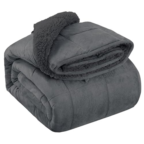 HBlife Sherpa Fleece Weighted Blanket for Adults, Oeko-Tex Certified 20 lbs Thick Fuzzy Bed Blanket, Heavy Reversible Soft Blanket with Premium Glass Beads 60X80 Inches, Dual Sided Grey