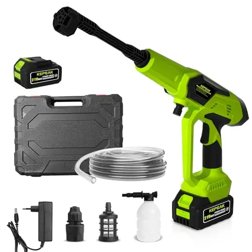 KEPEAK Cordless Pressure Washer, 1450PSI Portable Power Washer with 6-in-1 Nozzle, 21V Hand Held Pressure Washer with Battery, Electric Power Cleaner for Car, Garden, Home