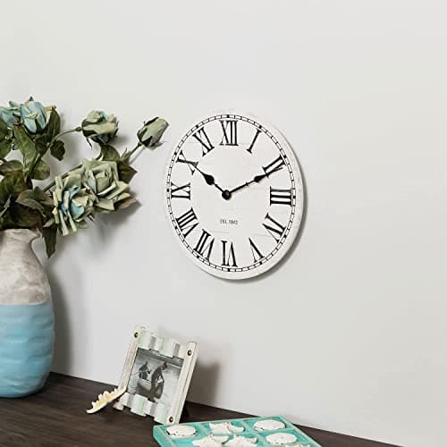 NIKKY HOME 12" Wall Clock Vintage Farmhouse Wooden Battery Operated Wall Mounted Clock Silent Non-Ticking Rustic Distressed Roman Numerals Wood Clock Home Decor for Kitchen, Living Room, Bedroom 8