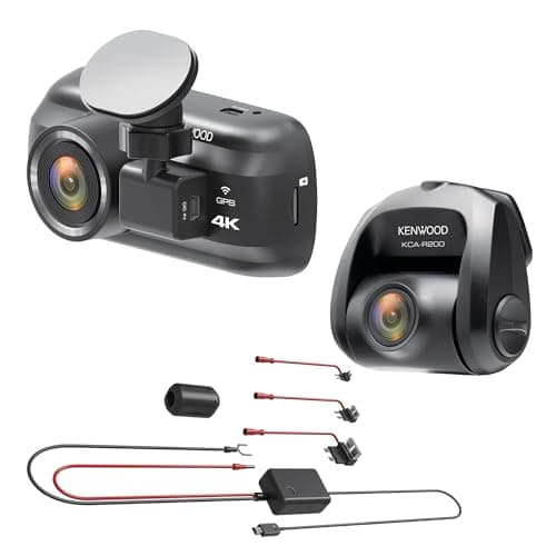 KENWOOD DRV-A601WDHP 4K Ultra HD Dash Cam Package with Front and Rear Dual Lens Cameras, Night Vision, Parking Mode, Wi-Fi & GPS, Includes Hardwire Kit and 64GB microSD Card