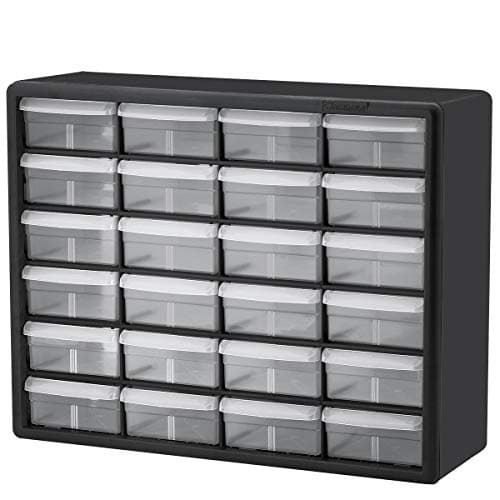 Akro-Mils 24-Drawer Plastic Drawer Storage Cabinet for Garage Organization, Bead Organizer, Building Bricks Storage, Teacher Toolbox, Makeup Organizer, 20" W x 6" D x 16" H, 10724 Black