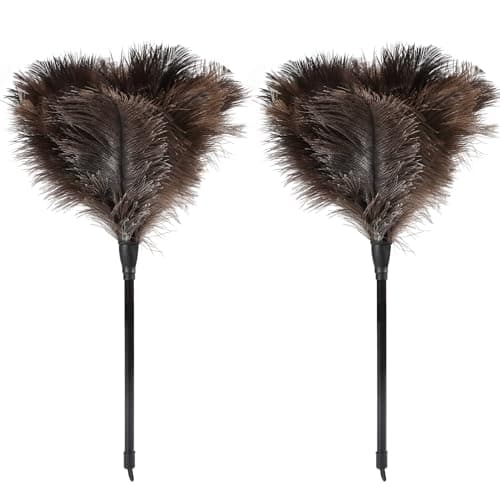 FeelfunFeather Ostrich Feather Duster-14.9 Inch Mini Natural Feathers Dusters with Plastic Handle Reusable Handheld for Cleaning Supplies Home Car Office(2pcs)