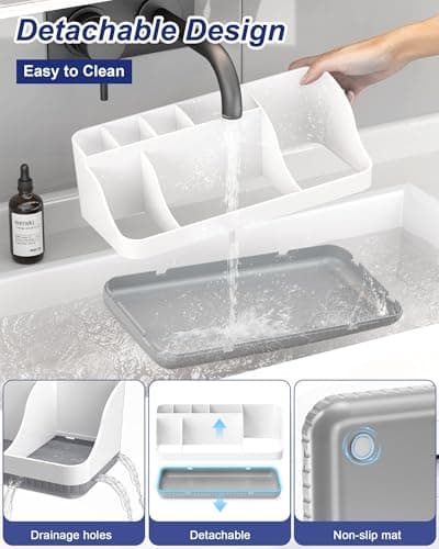 Bathroom Counter Organizer and Storage, 7 Slots Detachable Toothbrush Holders for Bathrooms, Anti-Slip Electric Toothbrush and Toothpaste Holder Countertop Vanity Organizer Accessories for Adults Kids 3