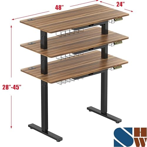 SHW 48-Inch Electric Height Adjustable Standing Desk with Drawer, Memory Preset and Cable Management Tray, Walnut 3