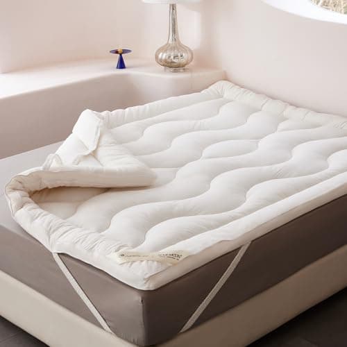 Wool Filling Mattress Topper Queen Size, 2 Inch Extra Soft Mattress Pad, Bed Mattress Pad with Cotton Cover (White,60" x 80")