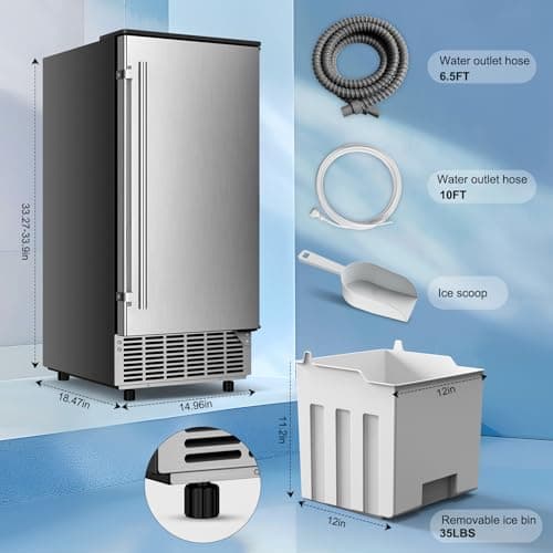 RAPSUAR Under Counter Ice Maker, 95Lbs/Day with 35lbs Storage Bin, 40Pcs Cubes in 10Mins, Reversible Door, Built in Ice Machine for Home Office Commercial 5