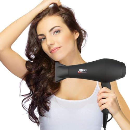 JINRI Hair Dryer, 1875W, 3 Heat & 2 Speed, with Diffuser, with Concentrator, Ionic Technology & Infrared - Black, Detachable Air Intake, Hanging Strap, Non-Foldable, 125V, JINRI-104 6