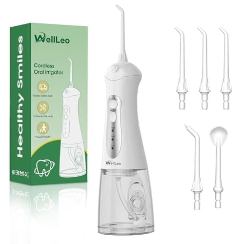 WellLeo Water Flossers for Teeth, Portable Oral Irrigator Rechargeable Water Dental Flosser Pick with High Pressure 5 Jet Tips, IPX7 Travel Water Flossing for Brace Teeth Cleaner Gum Care