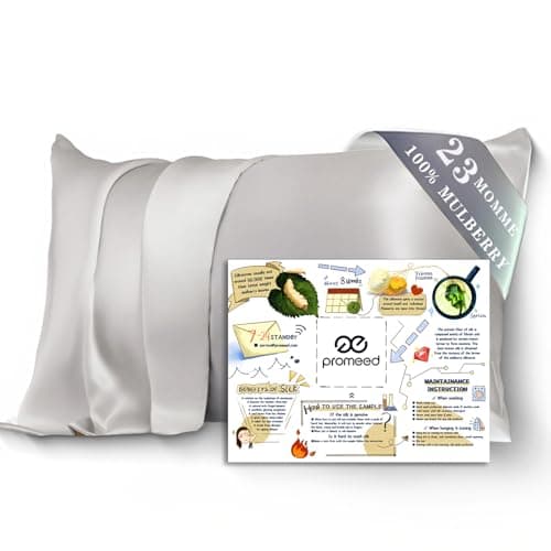PROMEED 100% Mulberry Silk Pillowcase for Hair and Skin with Zipper, 23 Momme, Both Sides Pure Silk Pillow Case, Grade 6A+ Real Silk Case (Standard 20"x26", Light Grey)