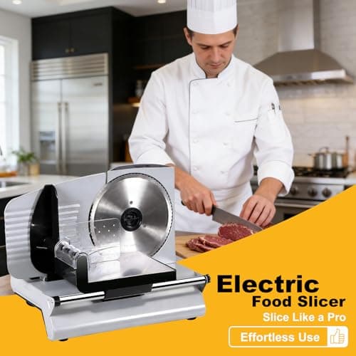SUPER DEAL Premium Electric Food Meat Slicer - 7.5inch Stainless Steel Blade Home Kitchen Deli Meat Food Vegetable Cheese Cutter - Thickness Adjustable - Spacious Sliding Carriage - Easy to Clean 5
