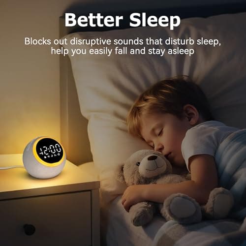 Sound Machine Alarm Clock for Sleep: Digital Alarm Clocks for Bedrooms, 25 Soothing Sounds, 7 Gentle Wake-up Sounds, 16 Adjustable Volume & Timer, Memory Function (Gray) 7