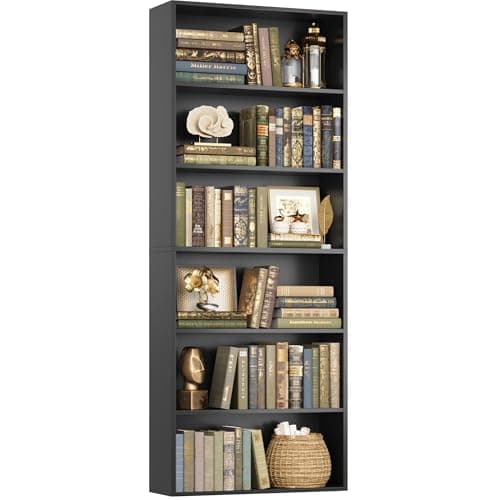 FOTOSOK 6-Tier Open Bookcase and Bookshelf, Freestanding Display Storage Shelves Tall Bookcase for Bedroom, Living Room and Office, Black