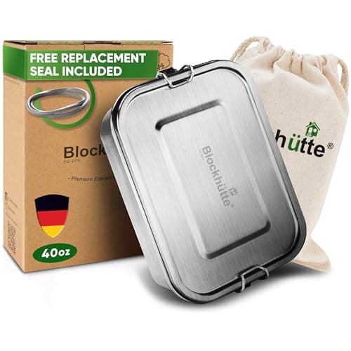 Blockhütte Stainless Steel Lunch Box for Adults I 40oz I with free Sealing I Metal Bento Box with 3 Compartments, Leak-Proof Lunch Container, Metal Food Storage for Travel, Work, Eco-Friendly