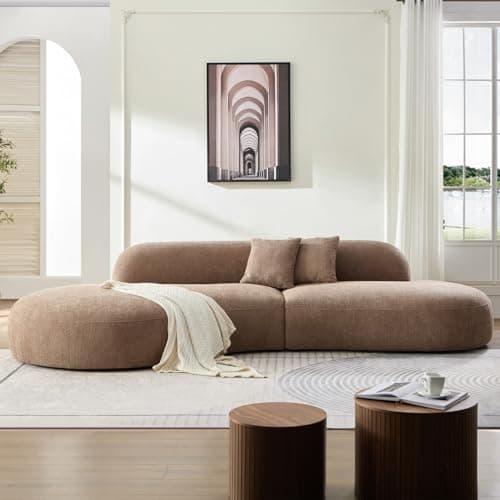 YOPENG 135.4" Curved Sofa Modern Couch, Luxury Couch Camel, Oversized Comfy Boucle Curve Sofas, Minimalist Deep Couch, Modular Sectional Couches for Living Room Apartment Offce, Left Facing 5