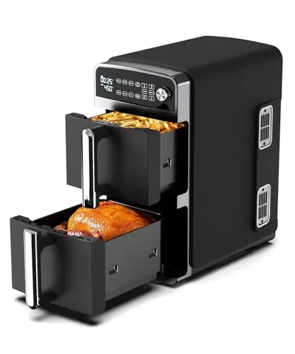 12QT Dual Layer Air Fryer Oven, 6QT×2 Capacity, Vertical 2-Basket Design, 7-in-1 Function with Broil, Roast, Bake, Reheat, Dehydrate, and Air Fry, Family Size, BPA-Free