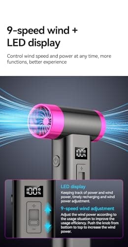 Turbine Engine Fan, Portable Rechargeable Wireless Blow Dryer, USB Rechargeable Hair Dryer, 4 Levels Wind Speed Adjustment, Wireless Hair Dryer for Home/Travel Hair Care Dryer 7