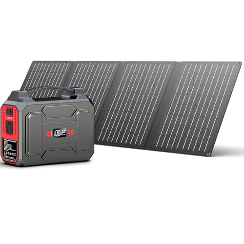 Solar Powered Generator 200W Peak/100W Rated, Portable Generator Power Station with Solar Panels 40W Included, 146Wh Solar Power Bank with AC Outlet 110V for Home Use Camping Outdoor Adventure