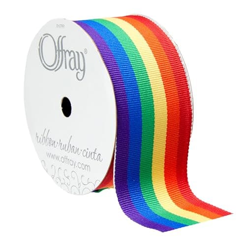 Offray 351091 1.5" Wide Taffeta Craft and Decorative Pride Ribbon, 9-Foot Spool, Rainbow Stripe