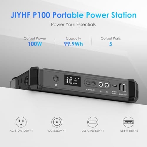JIYHF Portable Power Bank with AC Outlet - 99.9Wh Backup Battery, 100W AC & 65W USB-C PD Fast Charging Ideal for Outdoor Work, Compatible with iPhone16/15 Series, iPad, MacBook, Laptop 6