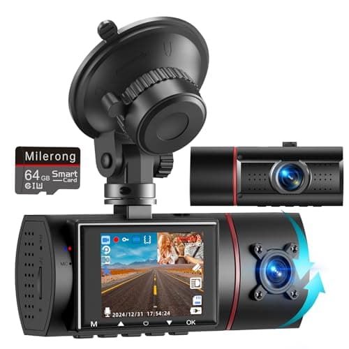 Dual Dash Cam Front and Inside with 64GB Card,Milerong X25 1080P Dash Camera for Cars with Infrared Night Vision,Loop Recording,G-Sensor,24H Park Monitor,Inside Car Camera for Uber/Lyft/Taxi Driver