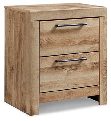 Signature Design by Ashley Hyanna Rustic Contemporary 2 Drawer Nightstand with 2 USB Charging Ports, Wood, 24.37" High, Light Golden Brown Finish