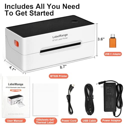 LabelRange Ecommerce Label Printer 4x6, Thermal Shipping Label Printer, Support Amazon, Ebay, USPS, Pirate Ship, Bluetooth and USB Connection 6