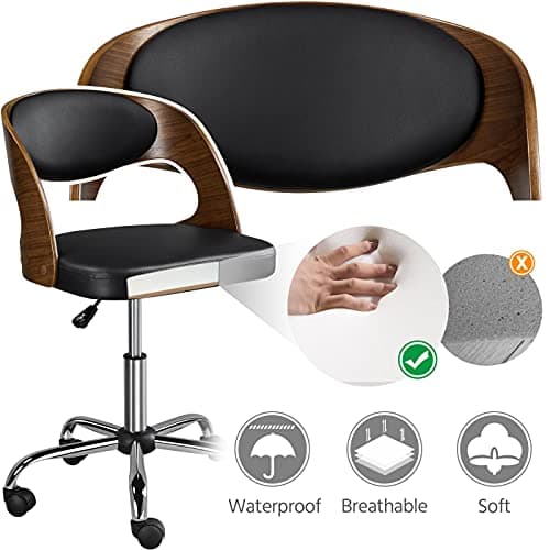 Yaheetech Adjustable Office Armless Desk Chair Walnut Wood Finish Height Adjustable Swivel Computer Desk Draft Chair with Leather Seat, Black 6