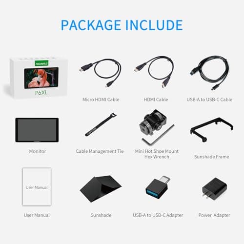 FEELWORLD P6XL 6 inch Built in Battery Aluminium 1200nit Camera Field DSLR Monitor Touchscreen High Brightness Waveform 3D LUT HDR 4K HDMI Input Lightweight 9